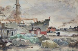 PERRAUDIN Paul 1907-1993,Le port de Copenhague,1947,Art Richelieu FR 2024-04-16