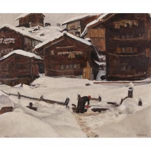 PERRELET Paul Auguste 1870-1965,Walliser Dorf im Winter,1940,Dobiaschofsky CH 2015-05-06