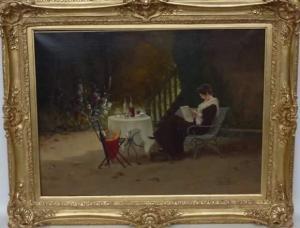 PERRET Antoine 1843-1889,« La détente au jardin »,Auxerre Enchères FR 2009-06-21