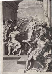 PERRET Pierre,Ein Mann und der Teufel streiten um eine allegoris,1582,Galerie Bassenge 2020-11-25