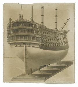 PERRIMAN J 1800-1800,Draft of a stern view of the hull and lower masts ,1807,Bonhams GB 2011-09-13