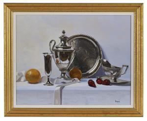 PERRIN Dennis 1950,Arrangement with Silver and Fruit,New Orleans Auction US 2018-12-08