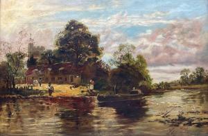 PERRIN Mary 1852-1930,Cottage and Church by River with Barge,19th,David Duggleby Limited 2022-07-23