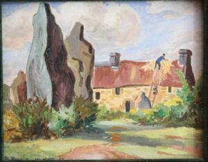 PERRIN R 1900-1900,Menhirs et chaumière bretonne,1956,Ruellan FR 2013-07-13