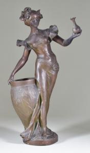 PERRON Charles Theodore 1862-1934,spelter - standing figure of a lady holding a ,Canterbury Auction 2022-10-01