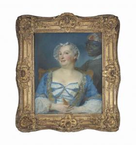PERRONEAU Jean Baptiste,Portrait d'une femme en robe bleue et de son servi,Christie's 2017-03-07