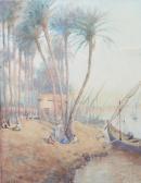 PERRY Will,Figures on the banks of the River Nile with fishing boats,Denhams GB 2019-08-28