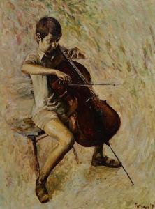 PERRYMAN Norman 1933,Portrait of Felix Schmidt as a child playing the c,1971,Mallams GB 2015-10-07