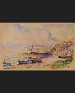 PERSON Henri 1876-1926,VOILIERS AU SOLEIL COUCHANT,Besch Cannes Auction FR 2023-08-15