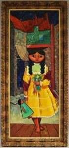 PERSONE William 1910,Young Girl in Yellow Holding Flowers and a Doll,Skinner US 2015-08-13