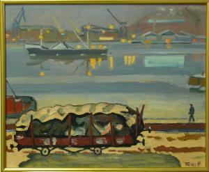 PERSSON Folke 1905-1964,Hamnmotiv.,Auktionskompaniet SE 2009-01-25