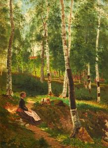 PERSSON Peter Adolf 1862-1914,Kvinna i björkskog,Uppsala Auction SE 2018-08-28