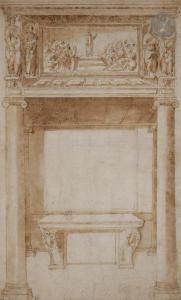 PERUZZI Baldassare 1481-1536,Projet pour une chapelle ornée d'un bas-relief en ,Ader FR 2020-05-29