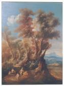 PERUZZINI IL PERUGINO Antonio Francesco 1643-1724,Paysage italien animé de voyageurs se repos,Lafon 2014-02-06