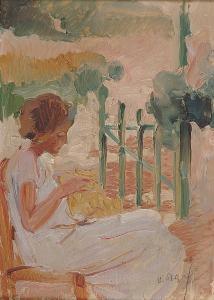 PERVOLARAKIS Othon 1887-1974,girl sewing,1940,Sotheby's GB 2004-12-14