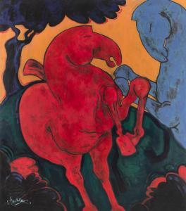PESCHKE Christian 1946-2017,Red and blue horse,Nagel DE 2024-02-07