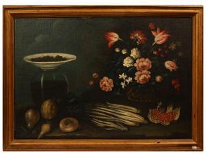 PESCI Giuseppe 1679-1759,Natura morta con fiori e legumi,18th century,Maison Bibelot IT 2023-12-14