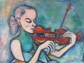 PETERS Alan 1900-2000,The Violinist, half portrait, female,Morphets GB 2021-06-03
