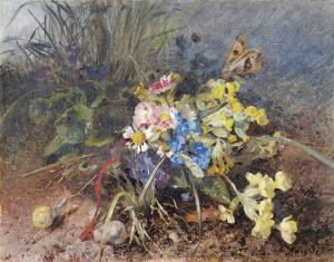 PETERS Anna 1843-1926,Stilleben am Feldrand mit bunten Blumen, Schnecken,Nagel DE 2012-02-15