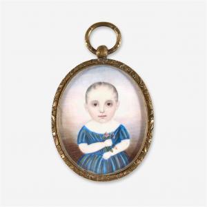 PETERS Clarissa 1809-1854,Portrait miniature of a young child in blue holdin,Freeman US 2020-11-10