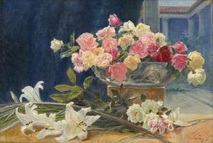 PETERS Wilhelm 1817-1903,Oppstilling med liljer og roser,1903,Grev Wedels NO 2009-12-07