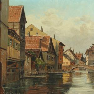 PETERSEN A. Krogh 1900-1900,Channel scenery, presumably from Nuremberg,Bruun Rasmussen DK 2016-03-07