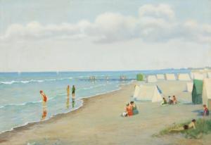 PETERSEN Albert 1875-1957,Beach with persons on a sunny day,Bruun Rasmussen DK 2021-11-29