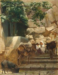 PETERSEN Edvard Frederik 1841-1911,Street scene from a staircase in Italy with,1880,Bruun Rasmussen 2018-04-30