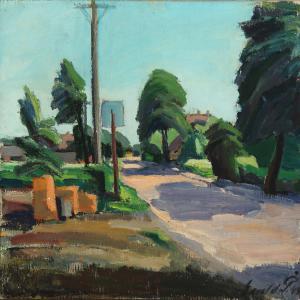 PETERSEN Ewald,Scene from a sunny road with houses,1944,Bruun Rasmussen DK 2012-09-10