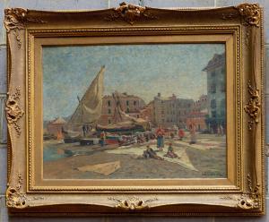 PETERSEN FLENSBURG Heinrich,A continental town view with fishing boats,Leonard Joel 2021-02-21