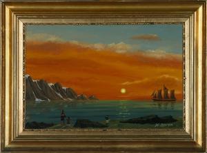 PETERSEN H. E 1900-1900,Greenlandic coastal scenery by evening,Bruun Rasmussen DK 2007-09-03