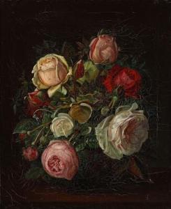 PETERSEN Sophus,Still life with a bouquet of dewy roses on a sill,1888,Bruun Rasmussen 2021-03-08