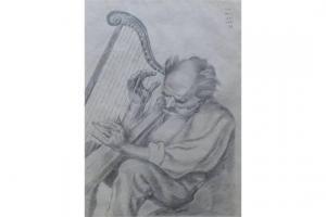 PETERSEN Wilhelm 1900-1987,Harfe spielender Mann,Geble DE 2015-07-18