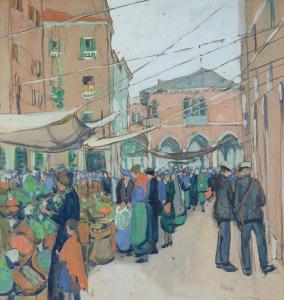 PETERSON Jane 1876-1965,A Busy Market, Venice,Hindman US 2023-10-17