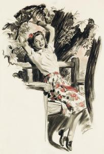 PETERSON PERRY 1908-1958,Girl on a park bench,1955,Swann Galleries US 2018-12-06