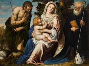 PETERZANO Simone Veneziano 1550-1595,The Virgin and Child with Saints John t,16th century,Sotheby's 2021-10-19