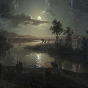 PETHER Abraham 1756-1812,Evening scene with full moon and persons,1801,Bruun Rasmussen DK 2013-04-01
