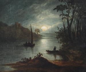 PETHER Sebastian 1790-1844,Evening scene with moonlight over a lake,Bruun Rasmussen DK 2024-04-01