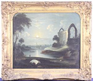 PETHER Sebastian,River scene at moonlight with abbey ruins and lone,Lacy Scott & Knight 2023-06-17