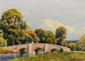 PETHERBRIDGE Albert George,Figures on an arched stone bridge in a landscape,Mallams 2017-07-05