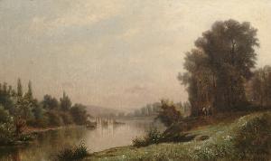 PETIT A,A tranquil river landscape with a figure on the bank,1880,Bonhams GB 2005-06-07