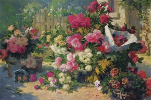 PETIT Alfred,PANIERS ET POTS DE FLEURS DANS UN JARDIN,1887,Sotheby's GB 2012-06-21