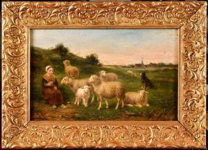 PETIT Charles 1863-1949,Jeune gardienne de moutons,Osenat FR 2023-11-26
