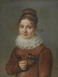 PETIT DE VILLENEUVE Claude Fr 1760-1824,Portrait de jeune fille tenant deux pensées dans ,1815,Ader 2017-11-10