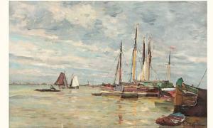 PETITJEAN Edmond Marie 1844-1925,Voiliers et embarcations dans un port,Robert FR 2005-06-10