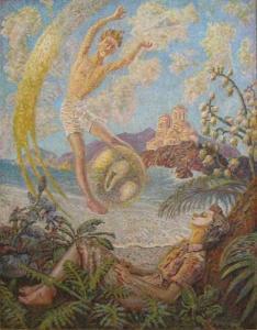 PETKOVICH Nicholas 1893-1952,Surreal Dream along lake with Serbian Monastery i,1920,Concept Gallery 2008-04-12