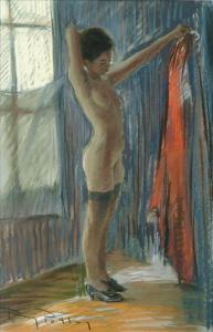 PETLEY Roy 1951,Nude holding a red dress,Dreweatt-Neate GB 2008-02-19