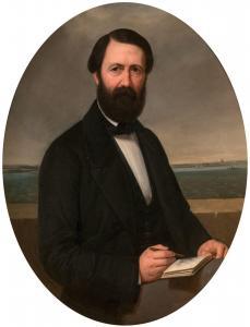 PETRAUD PIERRE MATHURIN 1808-1880,Autoportrait devant un paysage portuaire,Lucien FR 2022-06-23