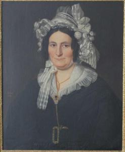 PETRAUD PIERRE MATHURIN,Portrait de femme à la coiffe et au médaillon,1838,Ruellan 2016-12-10