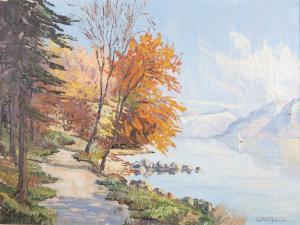 PETREQUIN DARD Gustave 1838,Chemin de bord de lac,Dogny Auction CH 2011-02-08